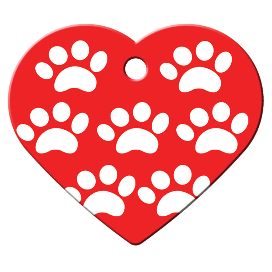 Red and White Paw Print Heart Shape Dog Tag