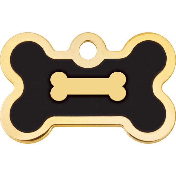 Small Bone Shape Pet ID Tag with Gold Detail