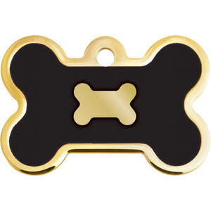 Medium Bone Shape Dog Tag with Gold Detail